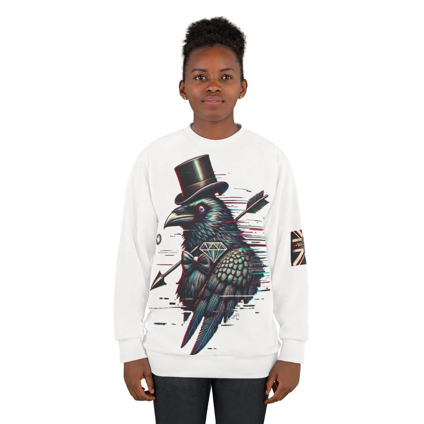 Crow and Hat Large Glitch Print Sweatshirt (Unisex) Westminster Vault