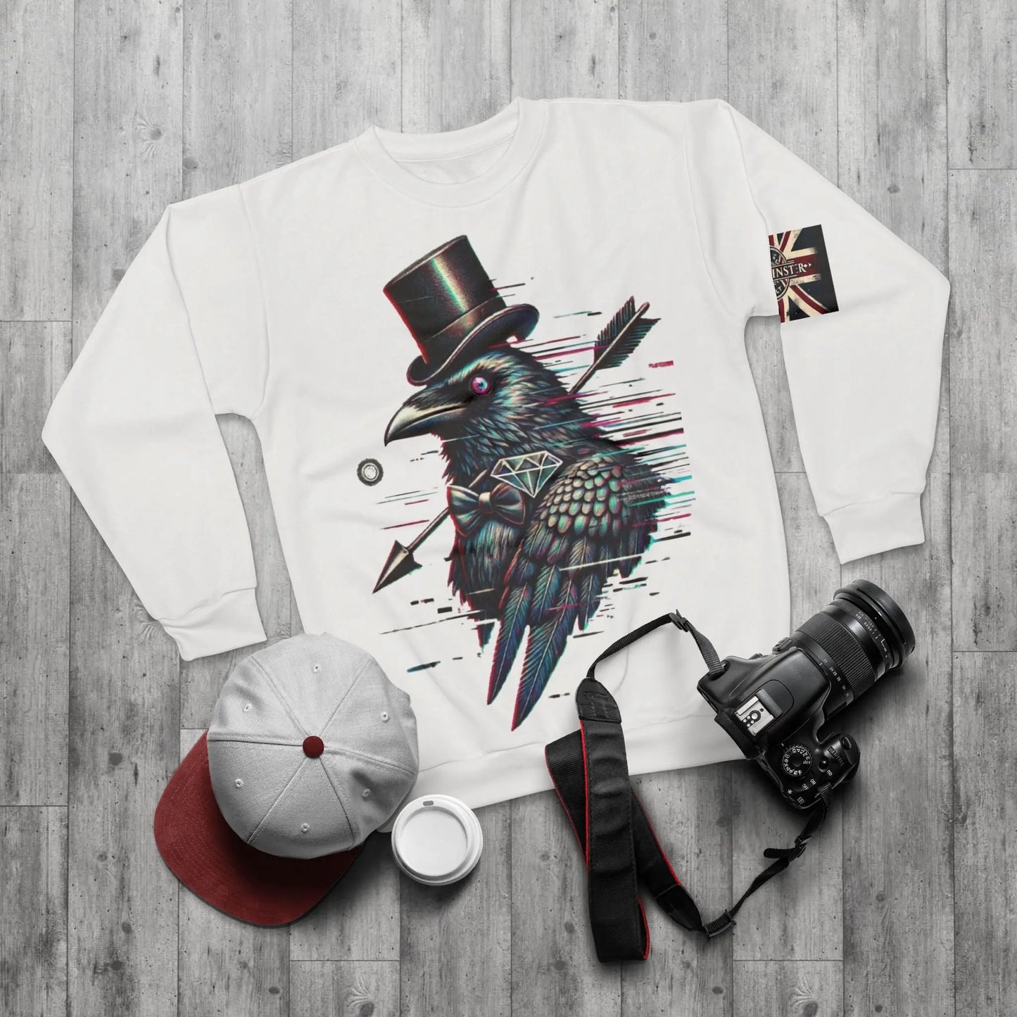 Crow and Hat Large Glitch Print Sweatshirt (Unisex) Westminster Vault