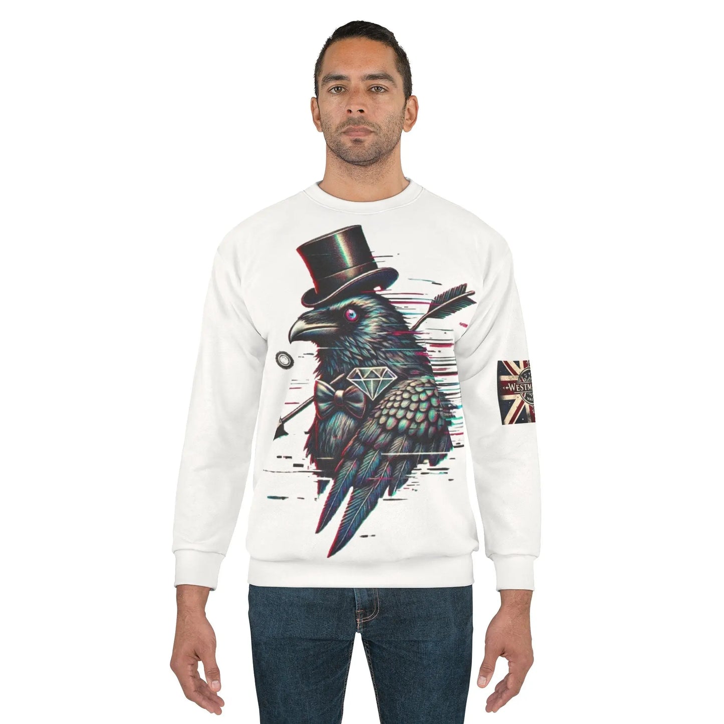 Crow and Hat Large Glitch Print Sweatshirt (Unisex) Westminster Vault
