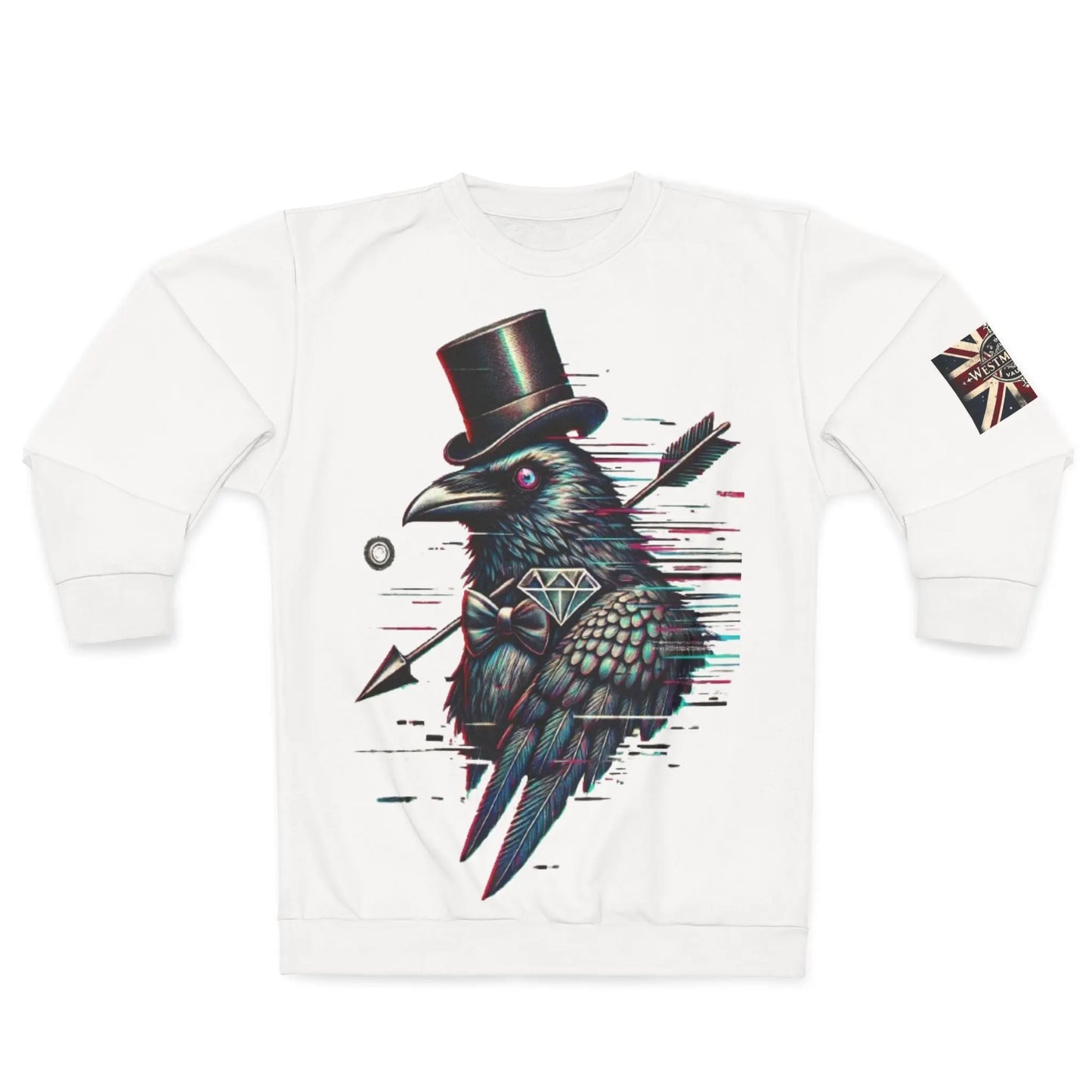 Crow and Hat Large Glitch Print Sweatshirt (Unisex) Westminster Vault