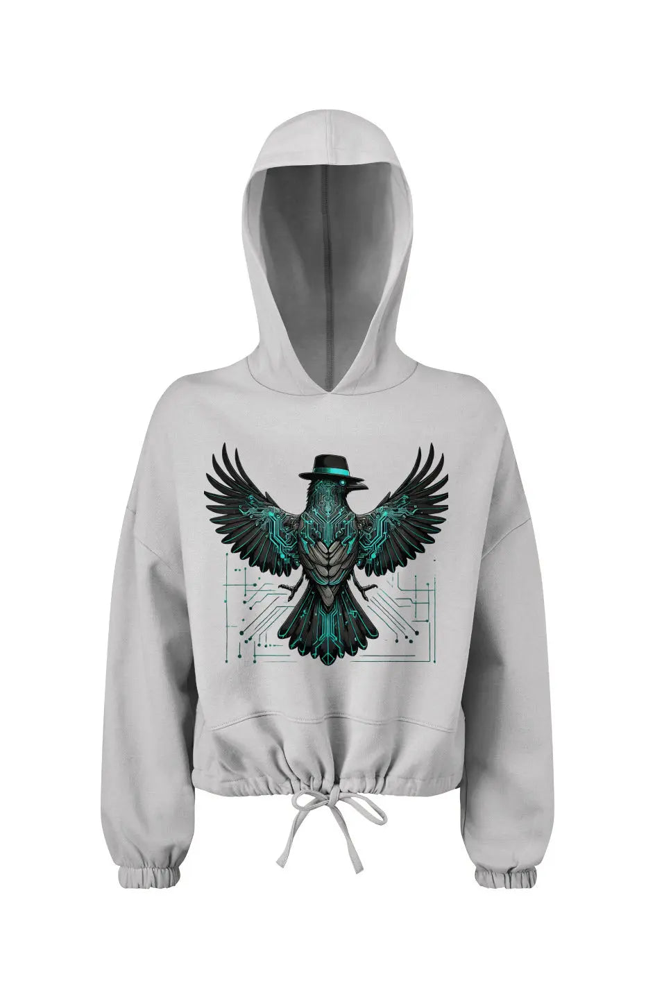 Crow and Hat Cropped Oversize Hooded Sweatshirt (Women's)