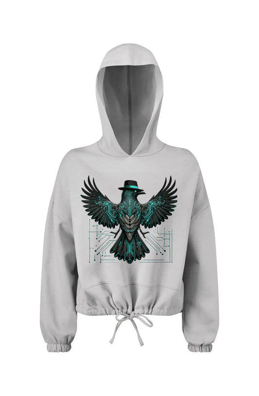 Crow and Hat Cropped Oversize Hooded Sweatshirt (Women's)