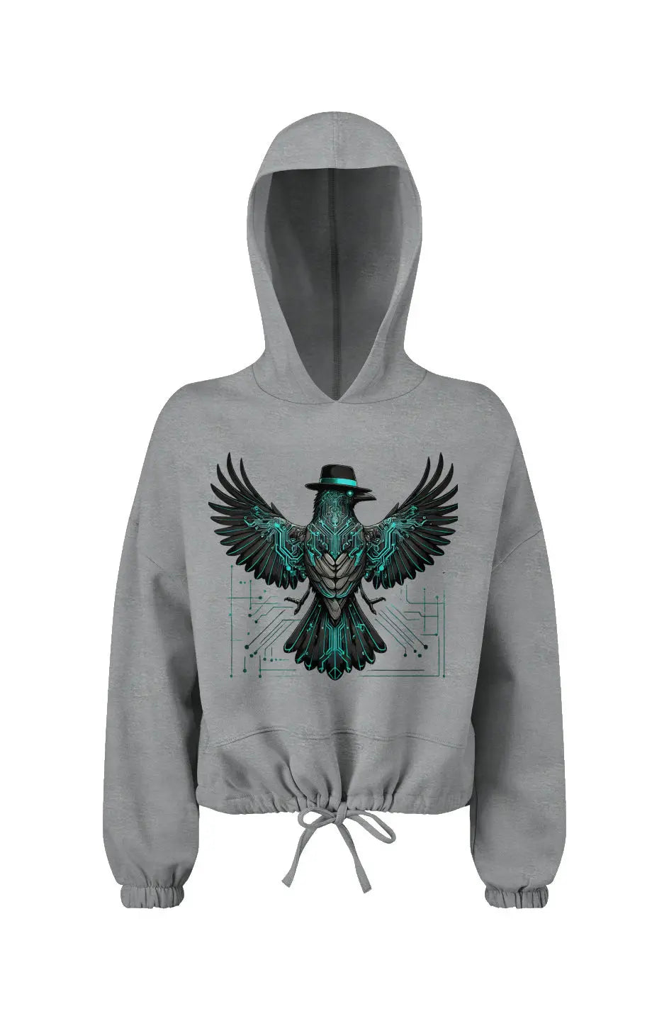 Crow and Hat Cropped Oversize Hooded Sweatshirt (Women's)