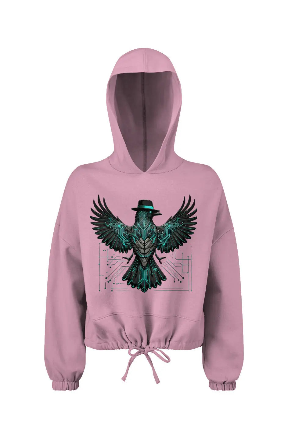 Crow and Hat Cropped Oversize Hooded Sweatshirt (Women's)